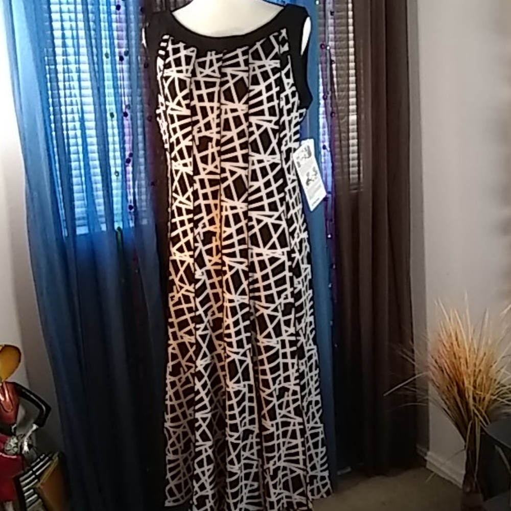 Maxi Dress, Sleeveless, Size L, Black/White